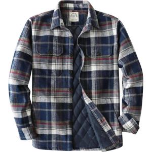 imageDubinik Mens Shacket Flannel Shirt For Men Lightweight Jacket Overshirt Warm Lined Coats Casual Plaid Long Sleeve ButtonNavy Blue White and Gray 182
