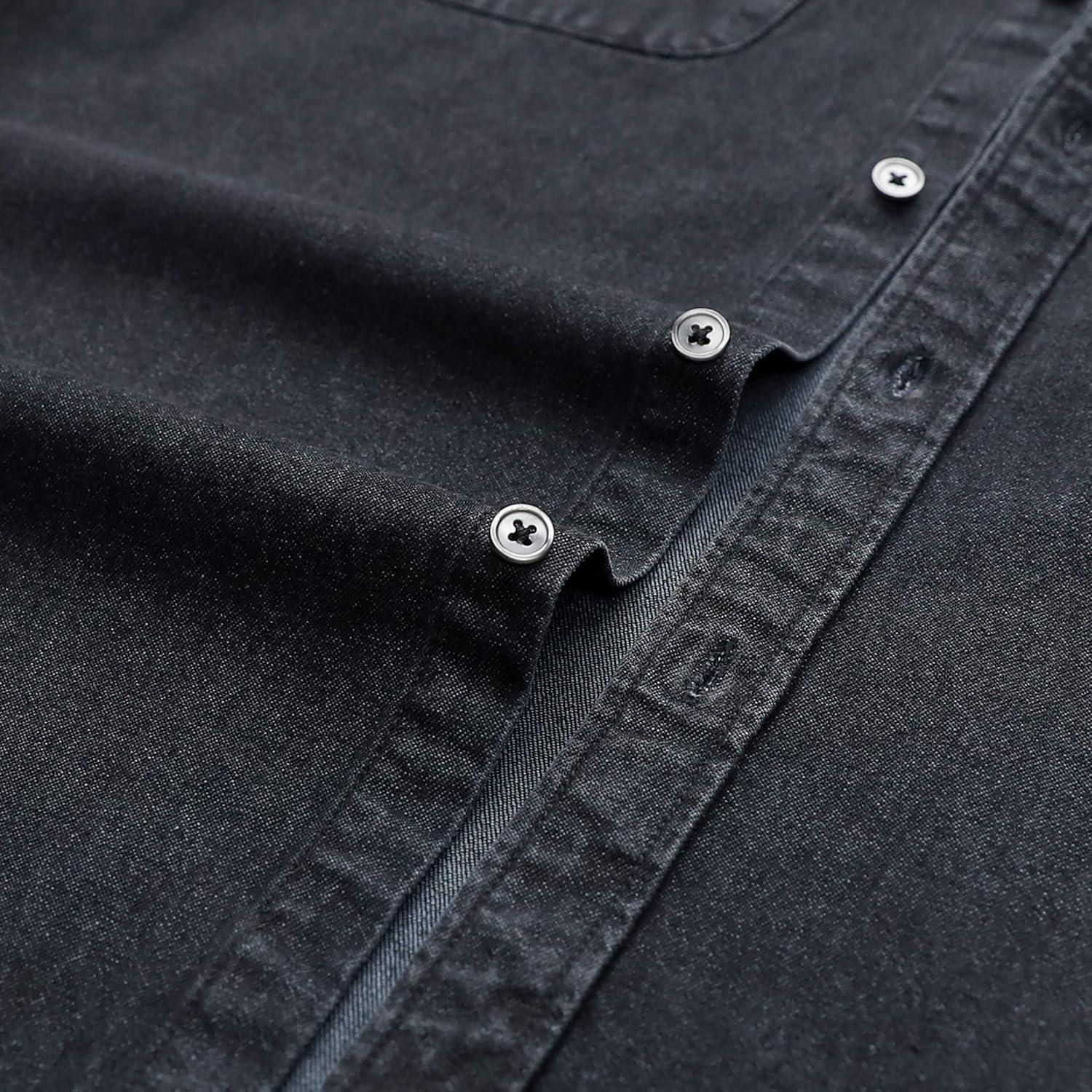 imageDubinik Mens Button Up Shirts Long Sleeve Casual Button Down Work Shirt Men Two Pocket Cotton with ComfortableBlack