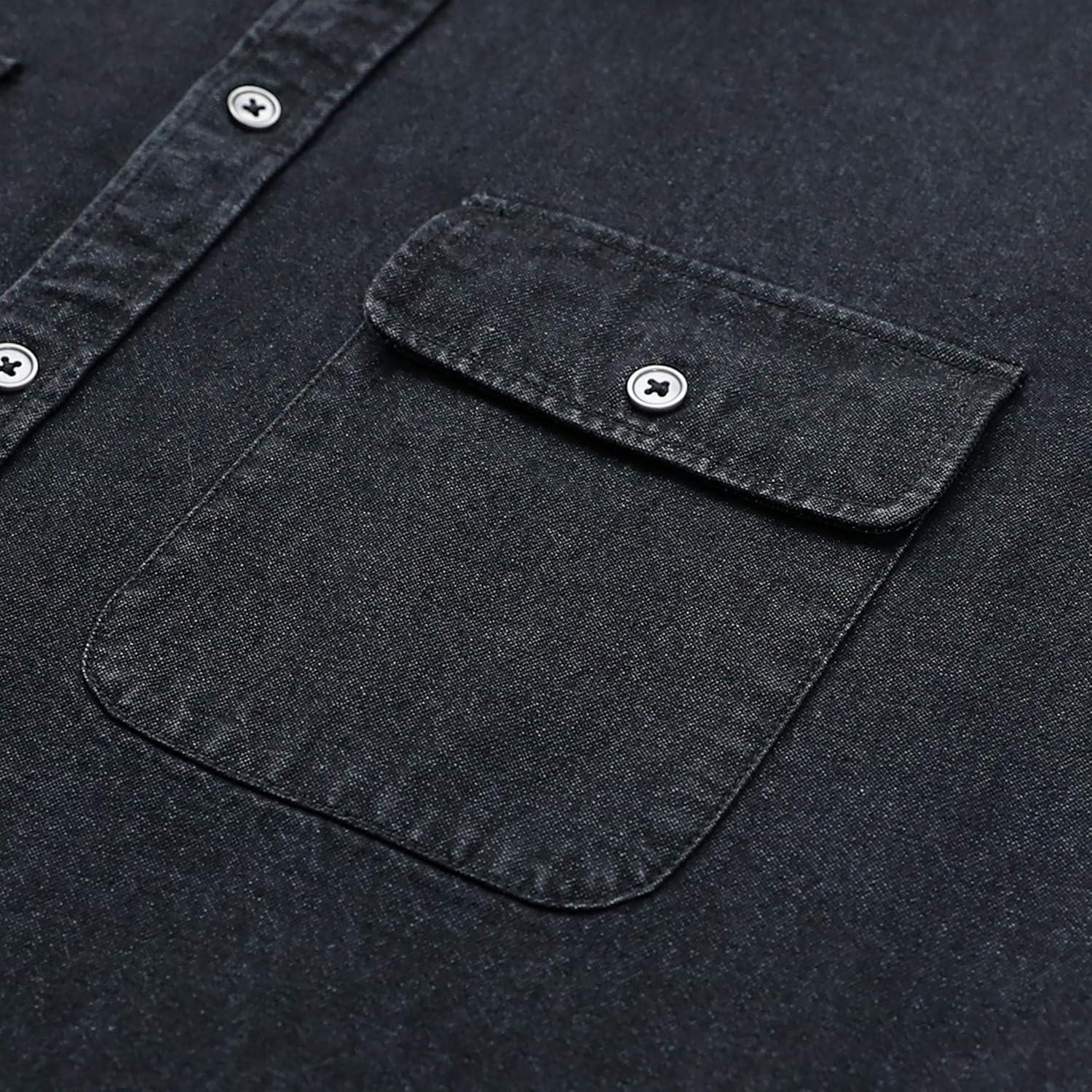 imageDubinik Mens Button Up Shirts Long Sleeve Casual Button Down Work Shirt Men Two Pocket Cotton with ComfortableBlack