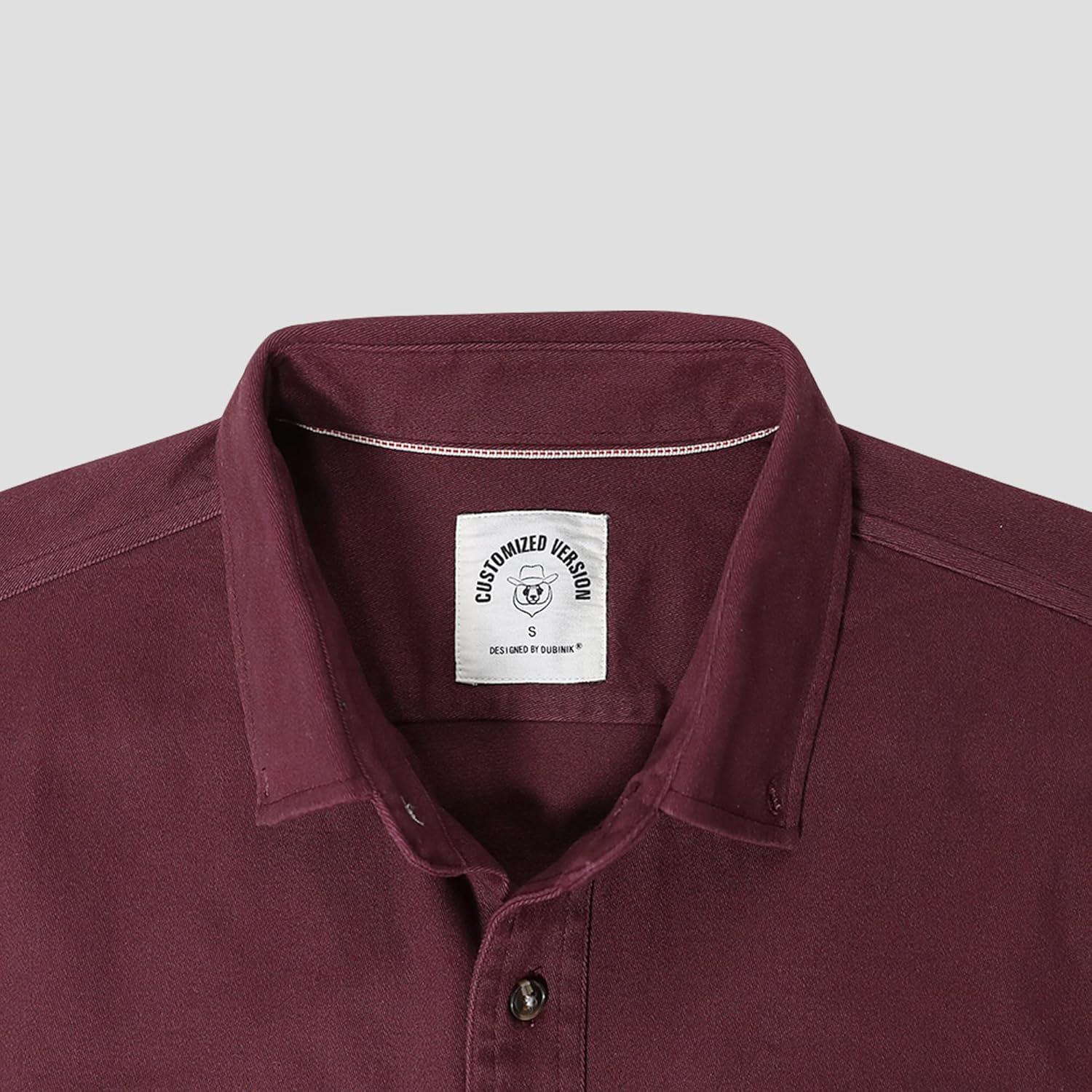 imageDubinik Mens Button Up Shirts Long Sleeve Casual Button Down Work Shirt Men Two Pocket Cotton with ComfortableBurgundy Solid