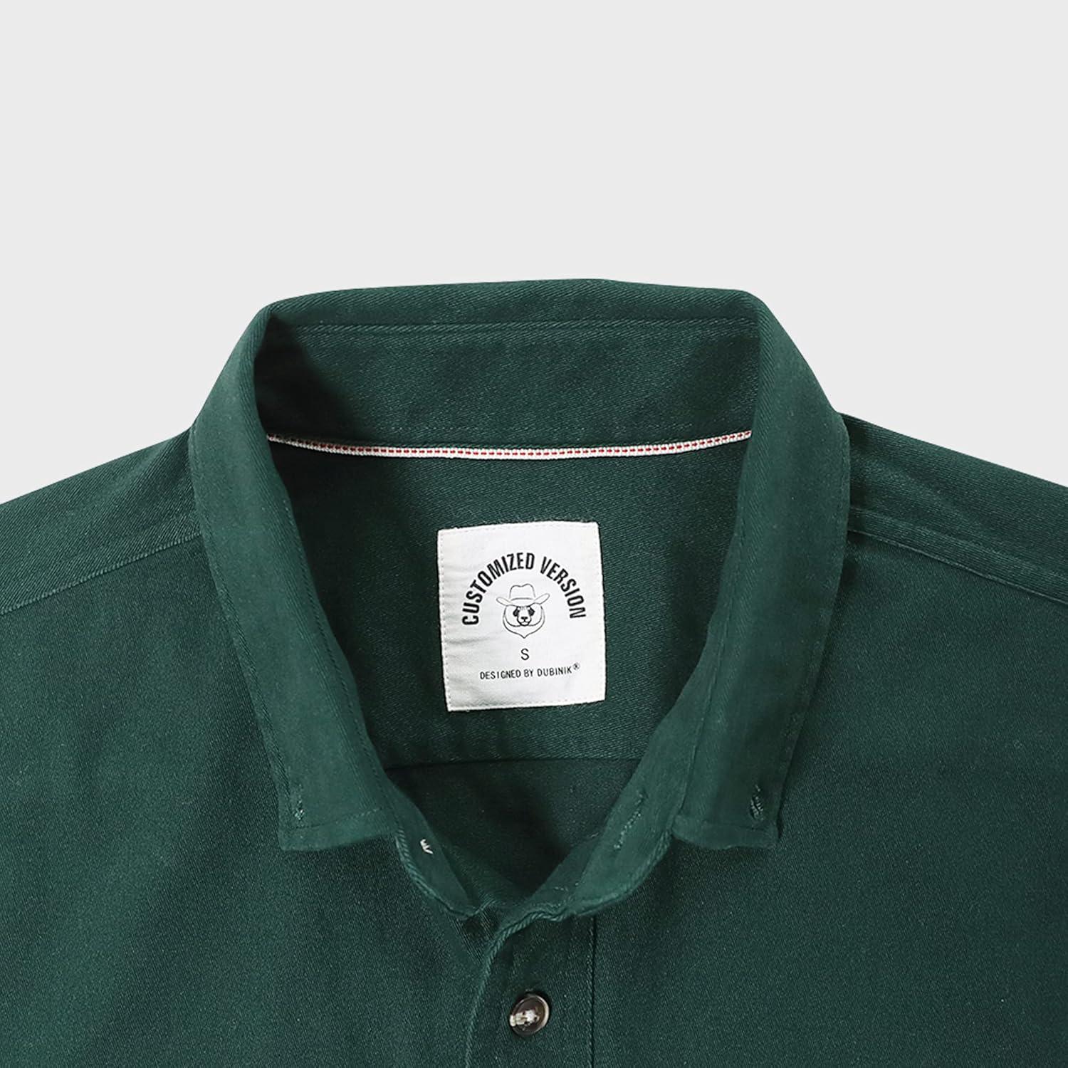 imageDubinik Mens Button Up Shirts Long Sleeve Casual Button Down Work Shirt Men Two Pocket Cotton with ComfortableDark Green Solid