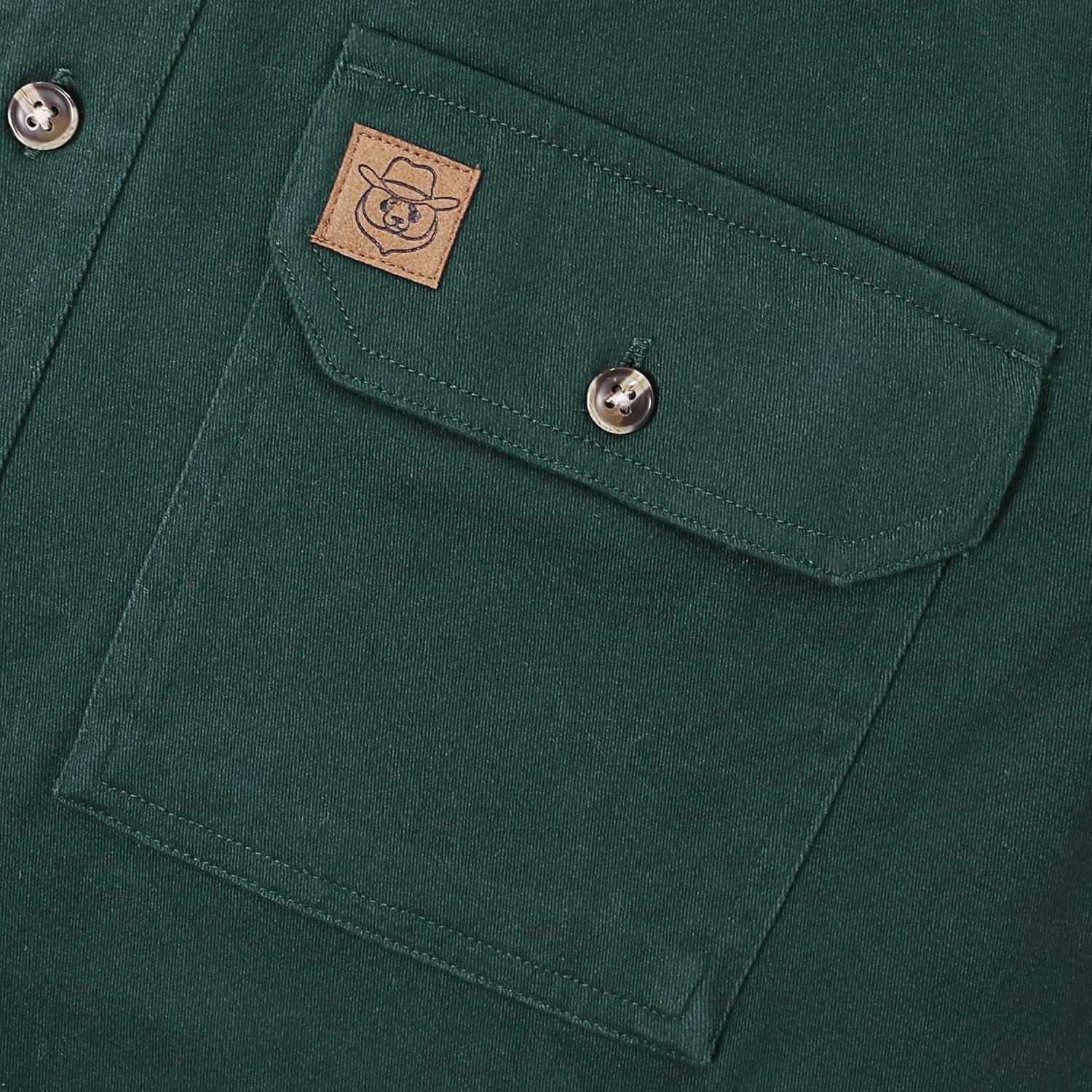 imageDubinik Mens Button Up Shirts Long Sleeve Casual Button Down Work Shirt Men Two Pocket Cotton with ComfortableDark Green Solid