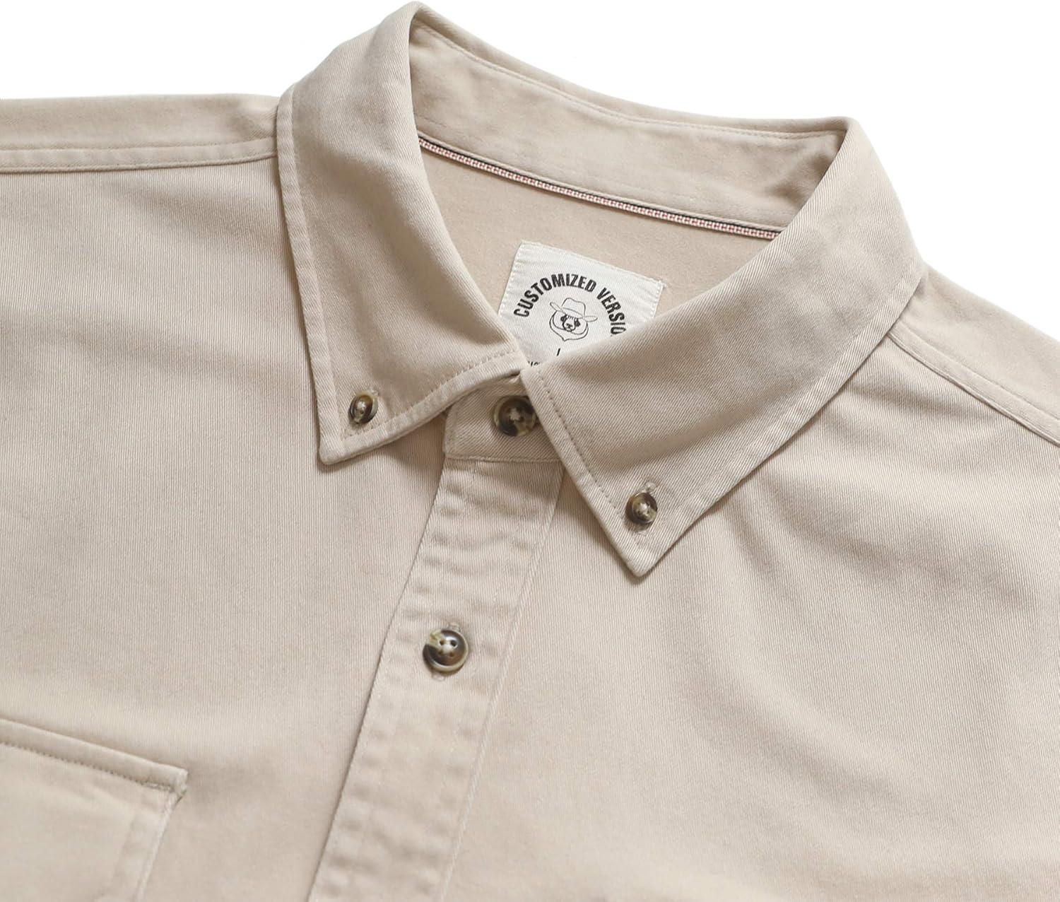 imageDubinik Mens Button Up Shirts Long Sleeve Casual Button Down Work Shirt Men Two Pocket Cotton with ComfortableKhaki Solid
