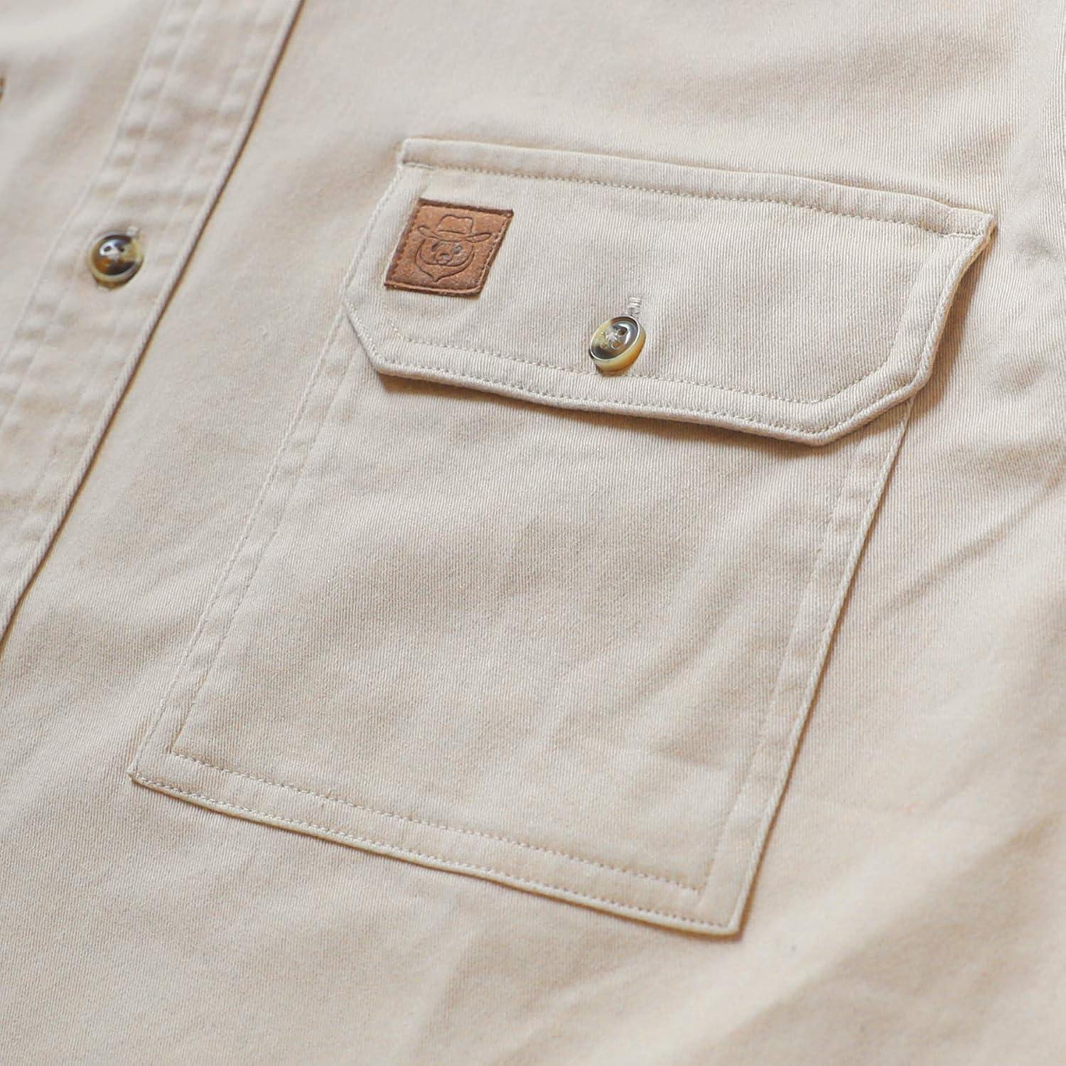 imageDubinik Mens Button Up Shirts Long Sleeve Casual Button Down Work Shirt Men Two Pocket Cotton with ComfortableKhaki Solid