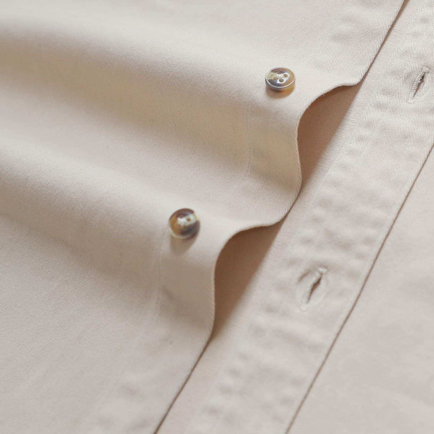 imageDubinik Mens Button Up Shirts Long Sleeve Casual Button Down Work Shirt Men Two Pocket Cotton with ComfortableKhaki Solid