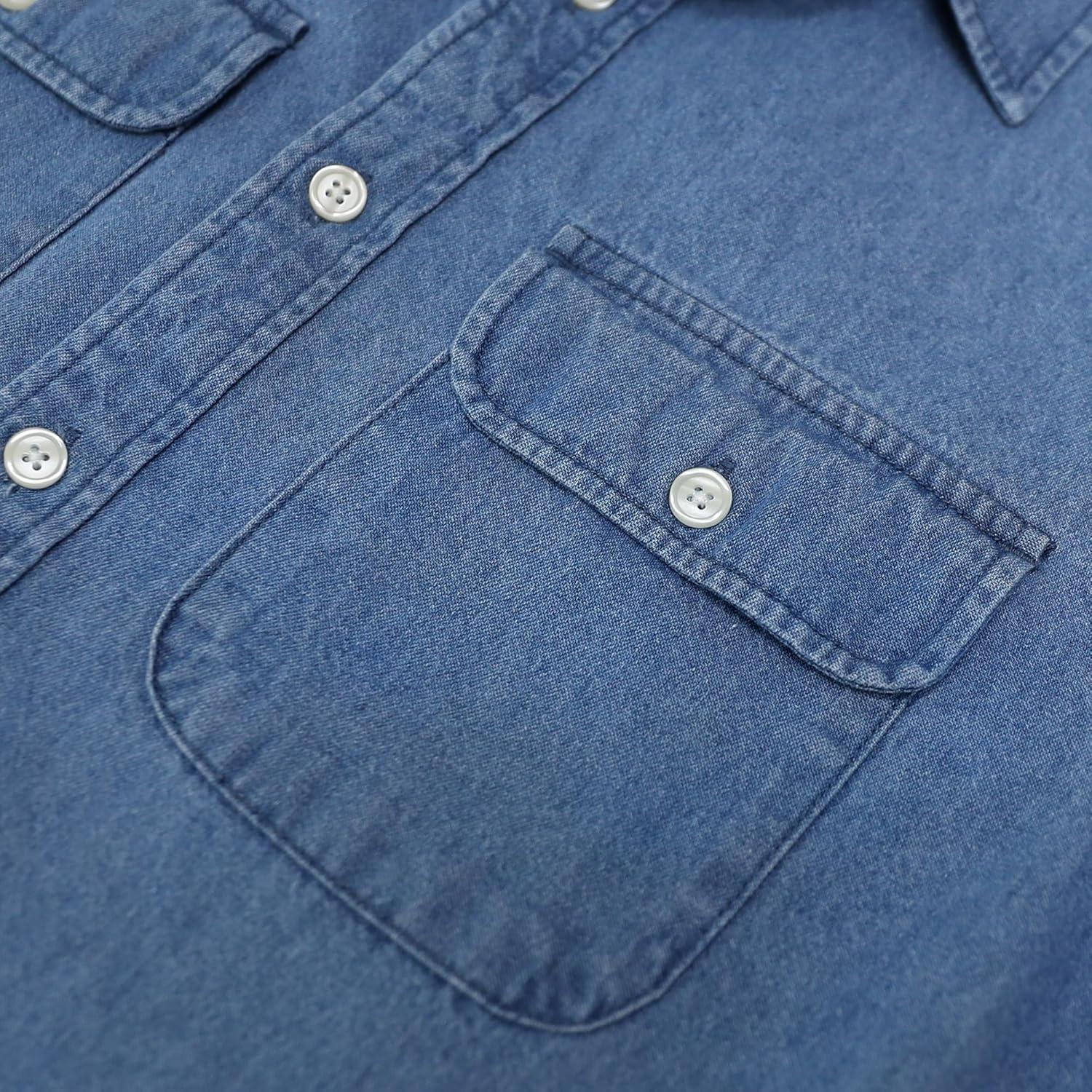 imageDubinik Mens Button Up Shirts Long Sleeve Casual Button Down Work Shirt Men Two Pocket Cotton with ComfortableLight Blue