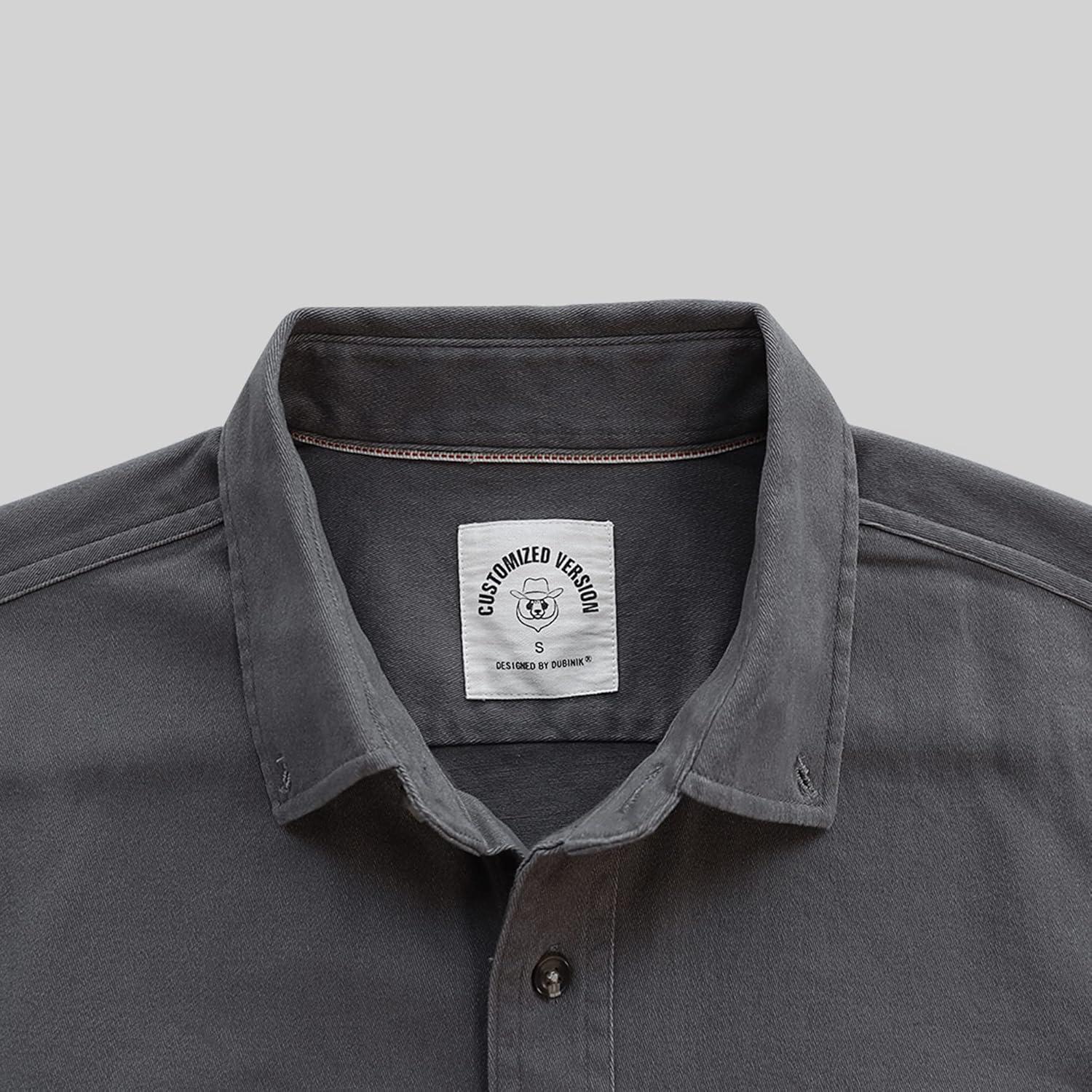 imageDubinik Mens Button Up Shirts Long Sleeve Casual Button Down Work Shirt Men Two Pocket Cotton with ComfortableLight Gray Solid