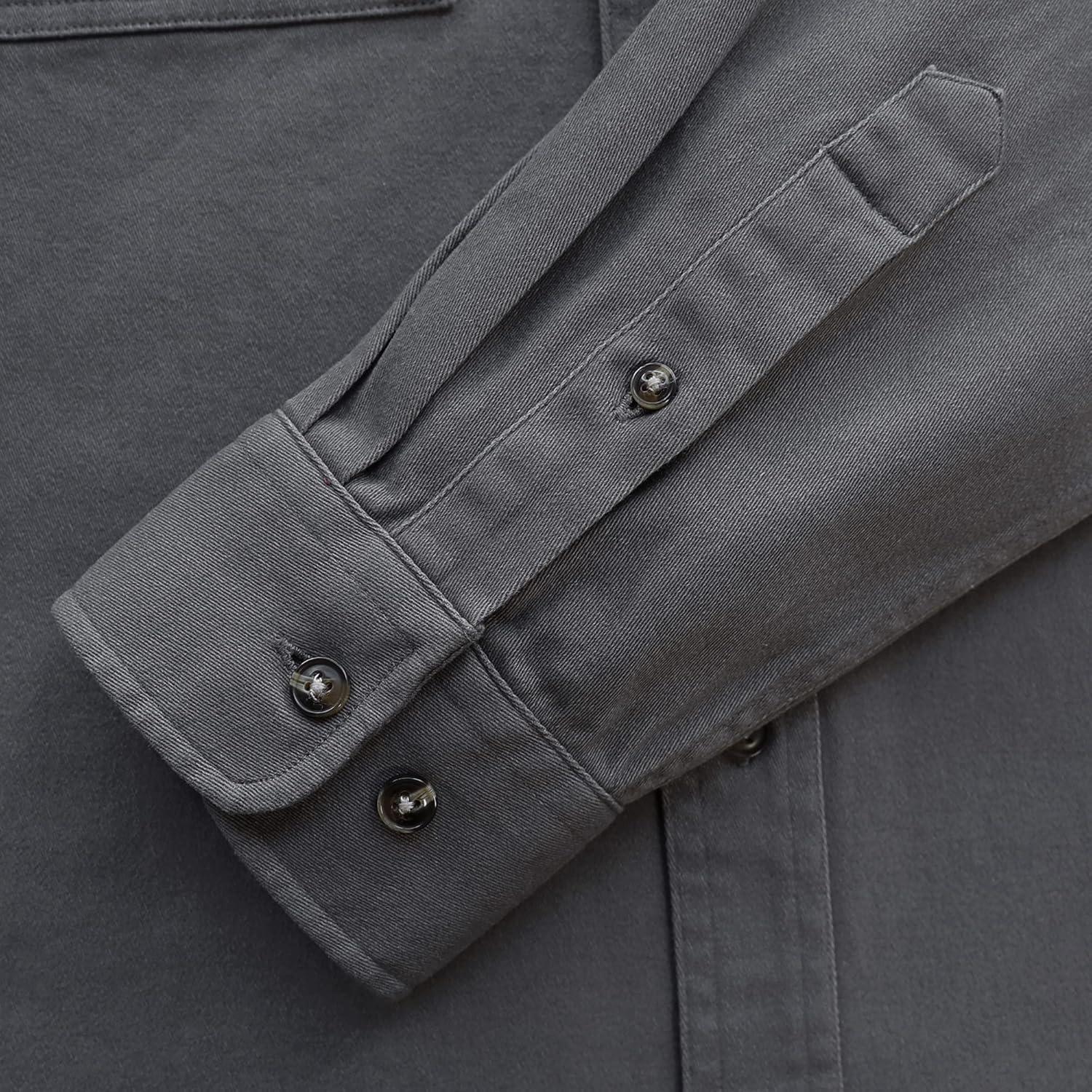 imageDubinik Mens Button Up Shirts Long Sleeve Casual Button Down Work Shirt Men Two Pocket Cotton with ComfortableLight Gray Solid