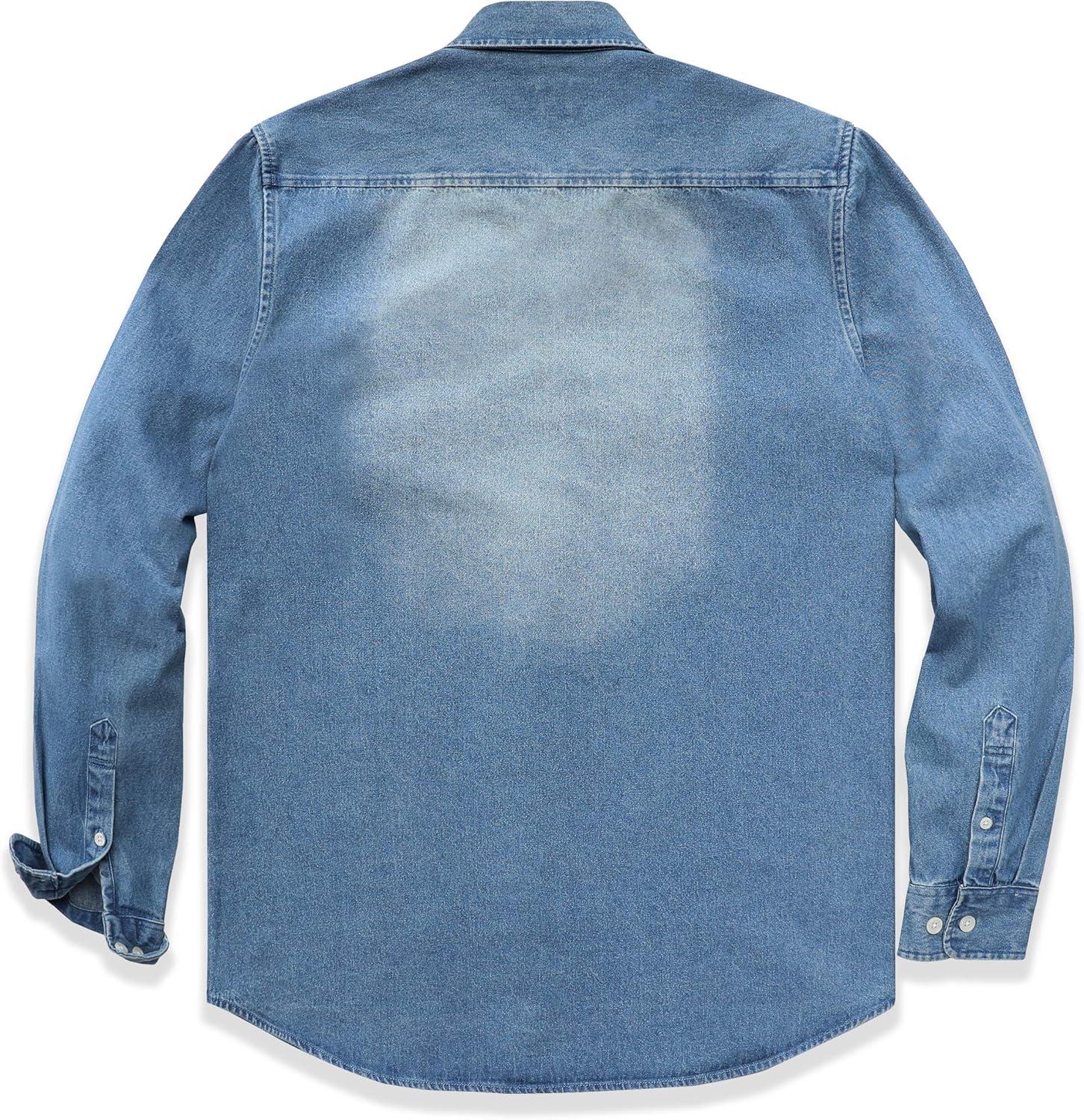 imageDubinik Mens Button Up Shirts Long Sleeve Casual Button Down Work Shirt Men Two Pocket Cotton with ComfortableLight Wash