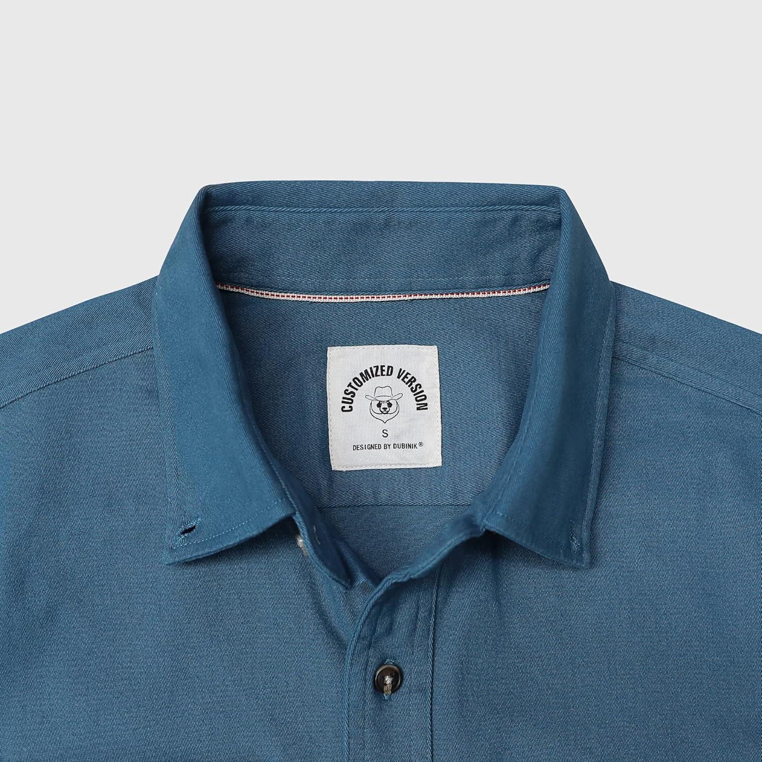 imageDubinik Mens Button Up Shirts Long Sleeve Casual Button Down Work Shirt Men Two Pocket Cotton with ComfortableNavy Blue Solid