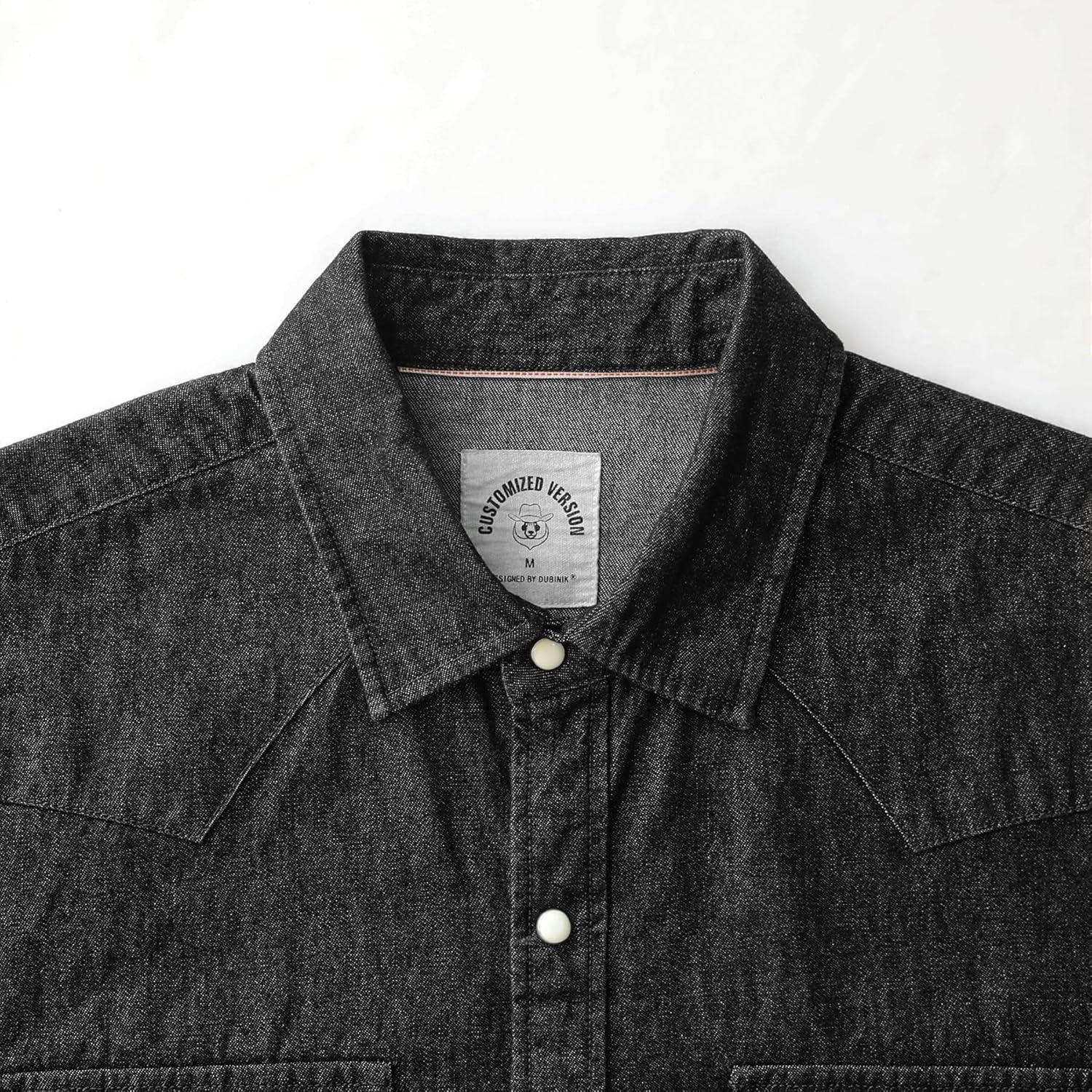 imageDubinik Mens Button Up Shirts Long Sleeve Casual Button Down Work Shirt Men Two Pocket Cotton with ComfortableSnap on Black