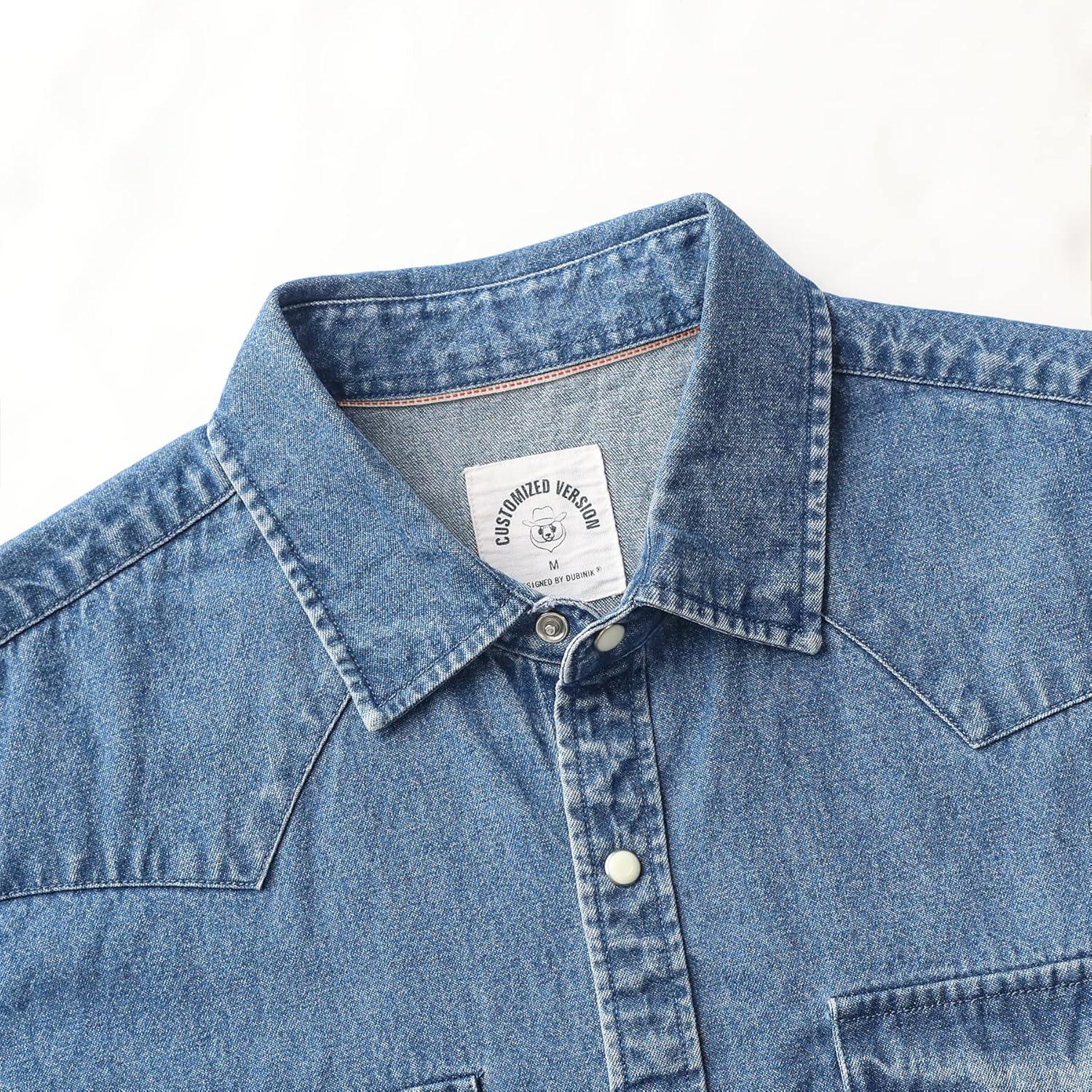 imageDubinik Mens Button Up Shirts Long Sleeve Casual Button Down Work Shirt Men Two Pocket Cotton with ComfortableSnap on Blue
