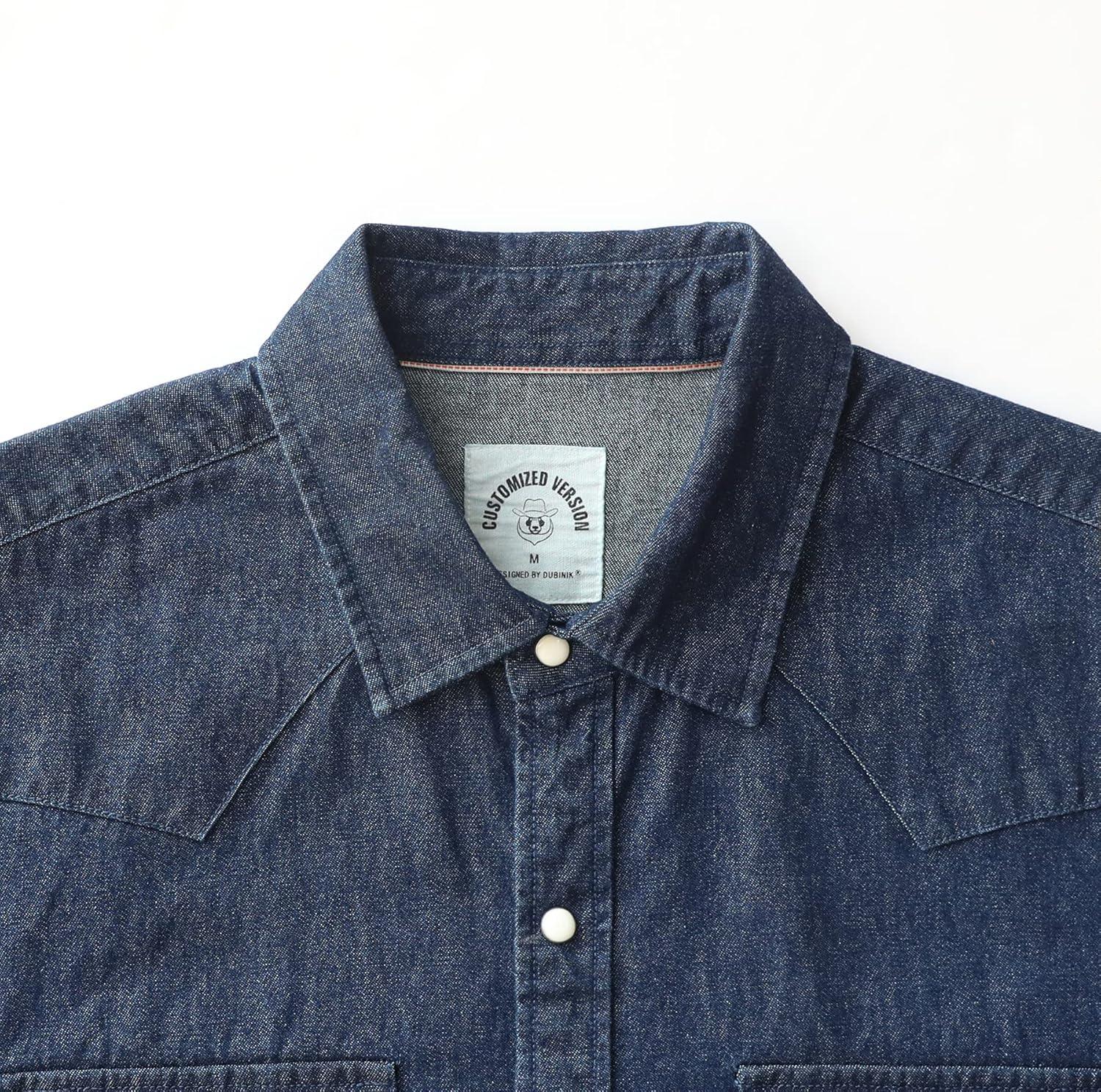 imageDubinik Mens Button Up Shirts Long Sleeve Casual Button Down Work Shirt Men Two Pocket Cotton with ComfortableSnap on Navy