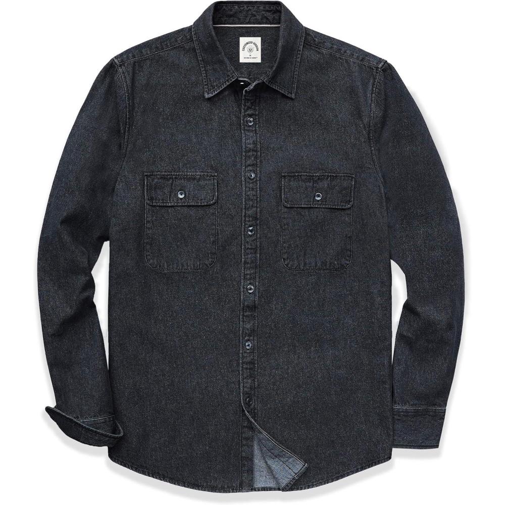 imageDubinik Mens Button Up Shirts Long Sleeve Casual Button Down Work Shirt Men Two Pocket Cotton with ComfortableBlack