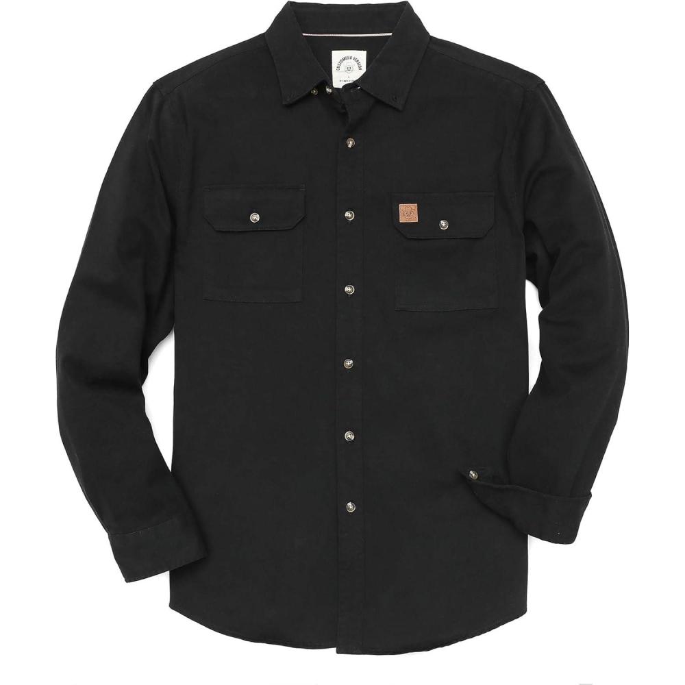 imageDubinik Mens Button Up Shirts Long Sleeve Casual Button Down Work Shirt Men Two Pocket Cotton with ComfortableBlack Solid