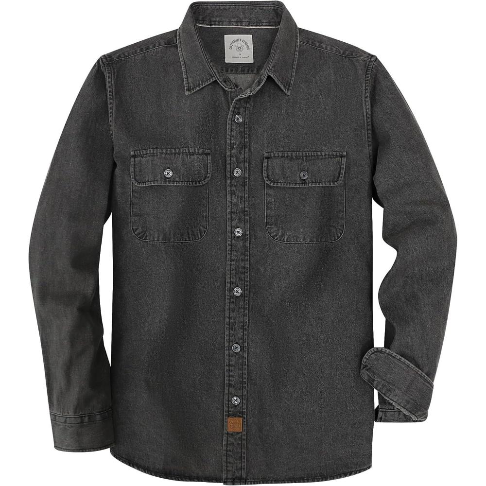 imageDubinik Mens Button Up Shirts Long Sleeve Casual Button Down Work Shirt Men Two Pocket Cotton with ComfortableDark Grey