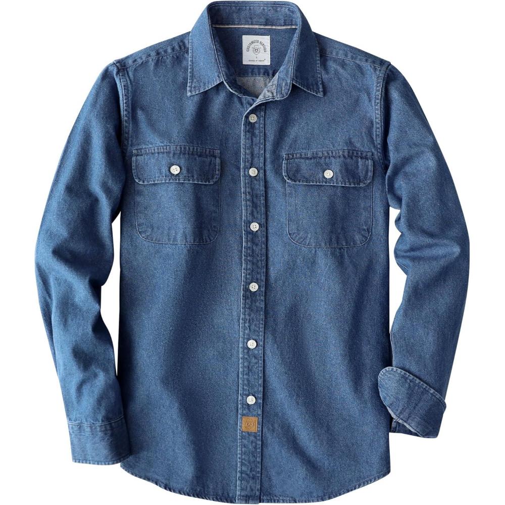 imageDubinik Mens Button Up Shirts Long Sleeve Casual Button Down Work Shirt Men Two Pocket Cotton with ComfortableFaded Blue