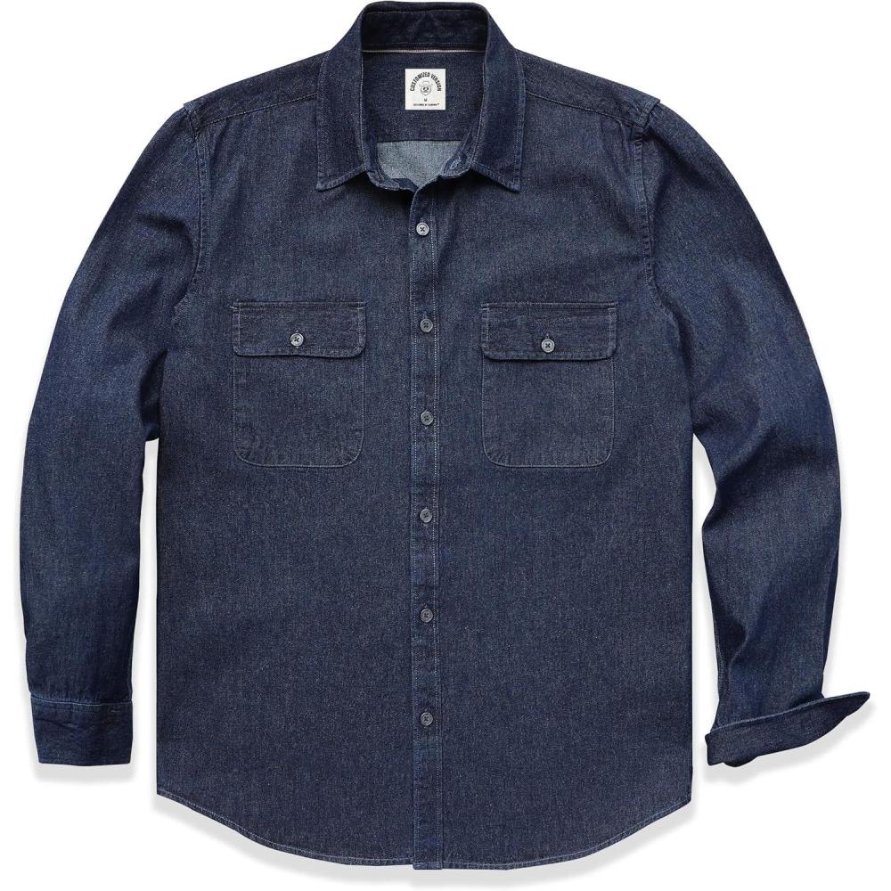 imageDubinik Mens Button Up Shirts Long Sleeve Casual Button Down Work Shirt Men Two Pocket Cotton with ComfortableNavy