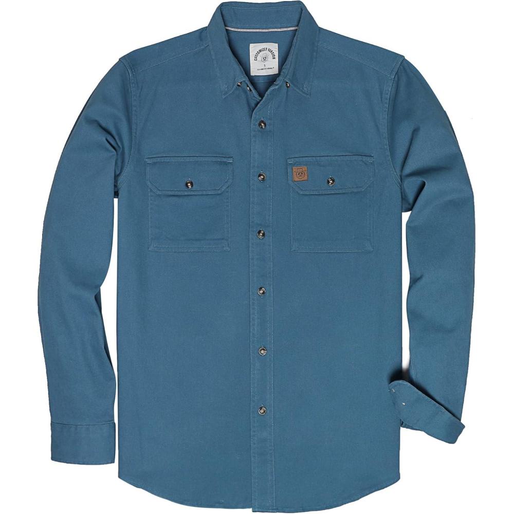 imageDubinik Mens Button Up Shirts Long Sleeve Casual Button Down Work Shirt Men Two Pocket Cotton with ComfortableNavy Blue Solid