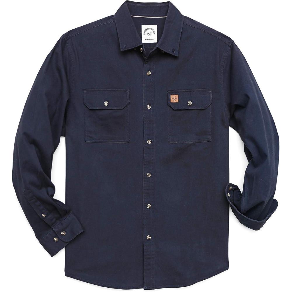 imageDubinik Mens Button Up Shirts Long Sleeve Casual Button Down Work Shirt Men Two Pocket Cotton with ComfortableNavy Solid