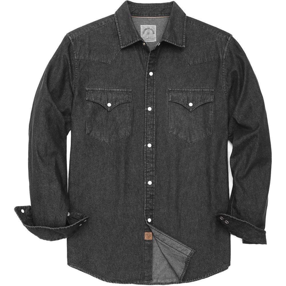 imageDubinik Mens Button Up Shirts Long Sleeve Casual Button Down Work Shirt Men Two Pocket Cotton with ComfortableSnap on Black