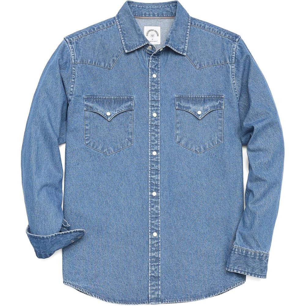 imageDubinik Mens Button Up Shirts Long Sleeve Casual Button Down Work Shirt Men Two Pocket Cotton with ComfortableSnap on Blue