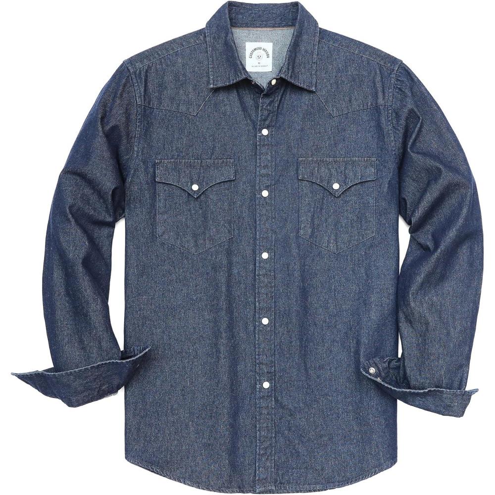 imageDubinik Mens Button Up Shirts Long Sleeve Casual Button Down Work Shirt Men Two Pocket Cotton with ComfortableSnap on Navy