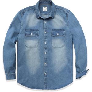 imageDubinik Mens Button Up Shirts Long Sleeve Casual Button Down Work Shirt Men Two Pocket Cotton with ComfortableLight Wash