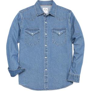 imageDubinik Mens Button Up Shirts Long Sleeve Casual Button Down Work Shirt Men Two Pocket Cotton with ComfortableSnap on Blue