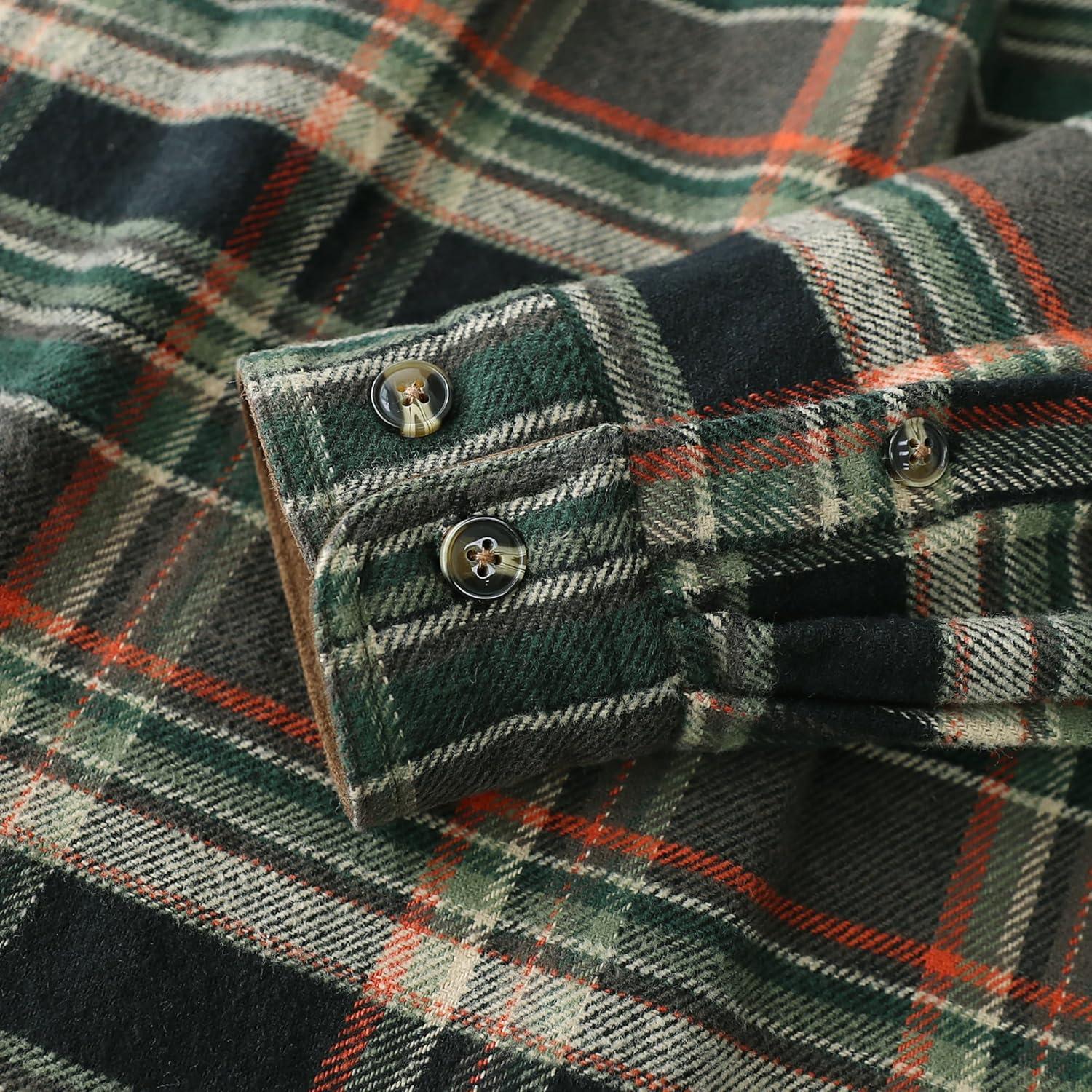 imageDubinik 13oz Ultra Heavyweight Mens Flannel Shirts Long Sleeve Casual Button Down Pocket Soft Warm Cotton ShirtBlack Green and Orange