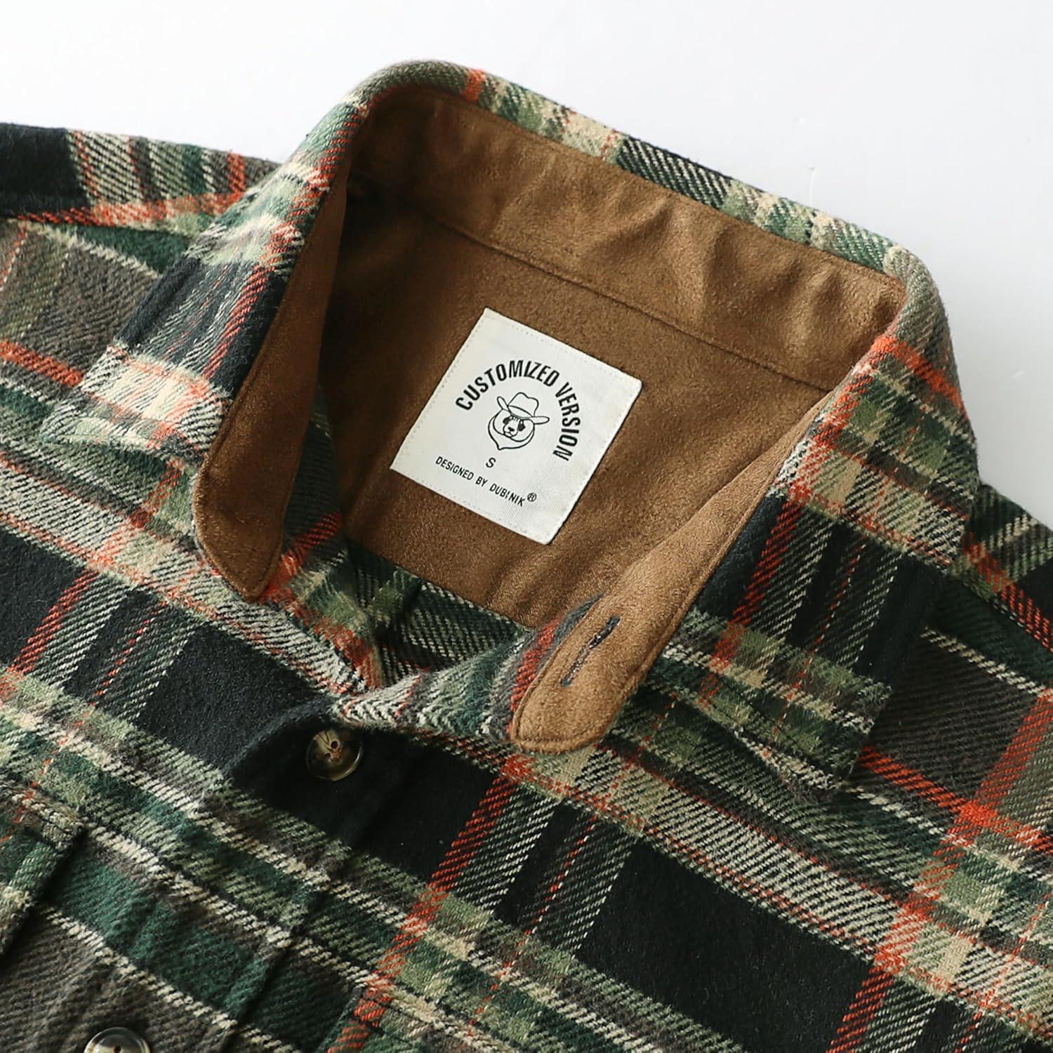 imageDubinik 13oz Ultra Heavyweight Mens Flannel Shirts Long Sleeve Casual Button Down Pocket Soft Warm Cotton ShirtBlack Green and Orange
