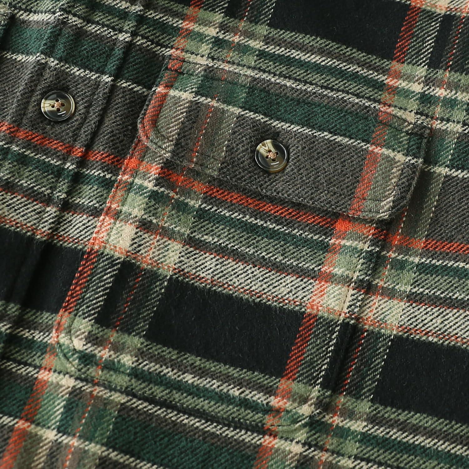 imageDubinik 13oz Ultra Heavyweight Mens Flannel Shirts Long Sleeve Casual Button Down Pocket Soft Warm Cotton ShirtBlack Green and Orange