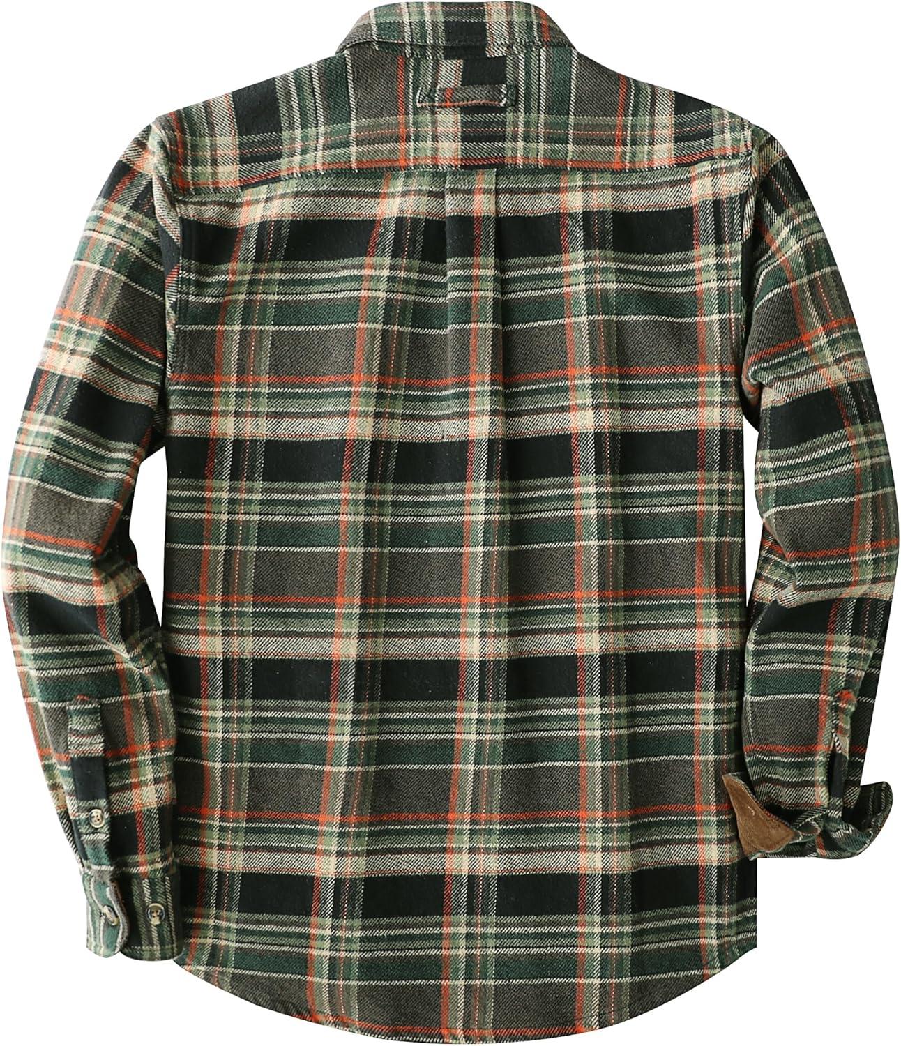 imageDubinik 13oz Ultra Heavyweight Mens Flannel Shirts Long Sleeve Casual Button Down Pocket Soft Warm Cotton ShirtBlack Green and Orange