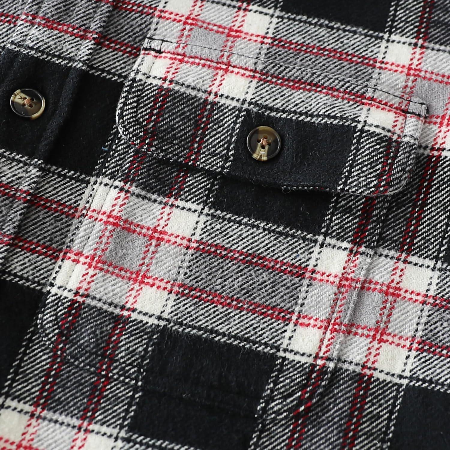 imageDubinik 13oz Ultra Heavyweight Mens Flannel Shirts Long Sleeve Casual Button Down Pocket Soft Warm Cotton ShirtBlack White and Red