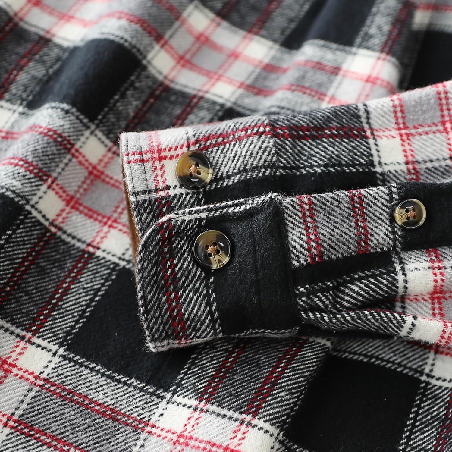 imageDubinik 13oz Ultra Heavyweight Mens Flannel Shirts Long Sleeve Casual Button Down Pocket Soft Warm Cotton ShirtBlack White and Red