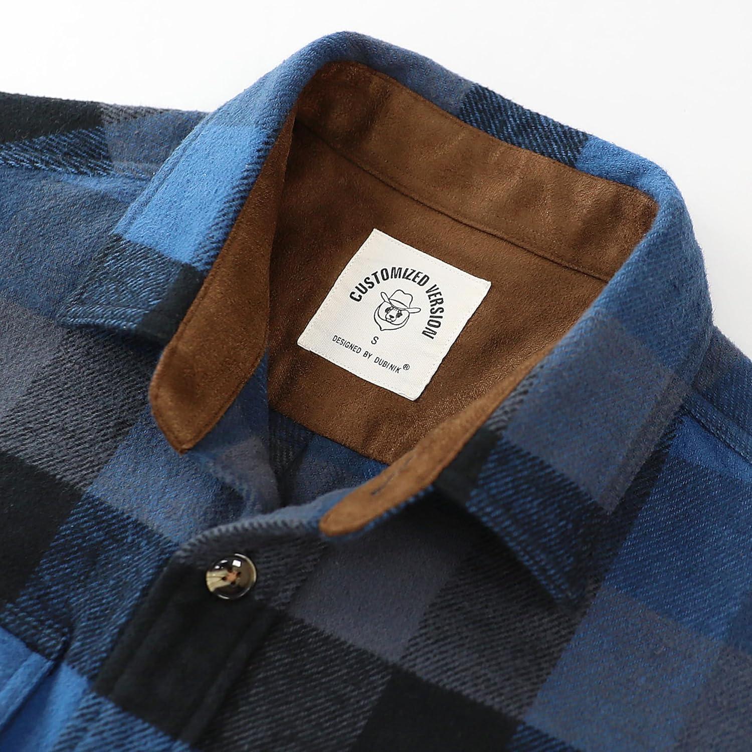 imageDubinik 13oz Ultra Heavyweight Mens Flannel Shirts Long Sleeve Casual Button Down Pocket Soft Warm Cotton ShirtBlue Grey and Black