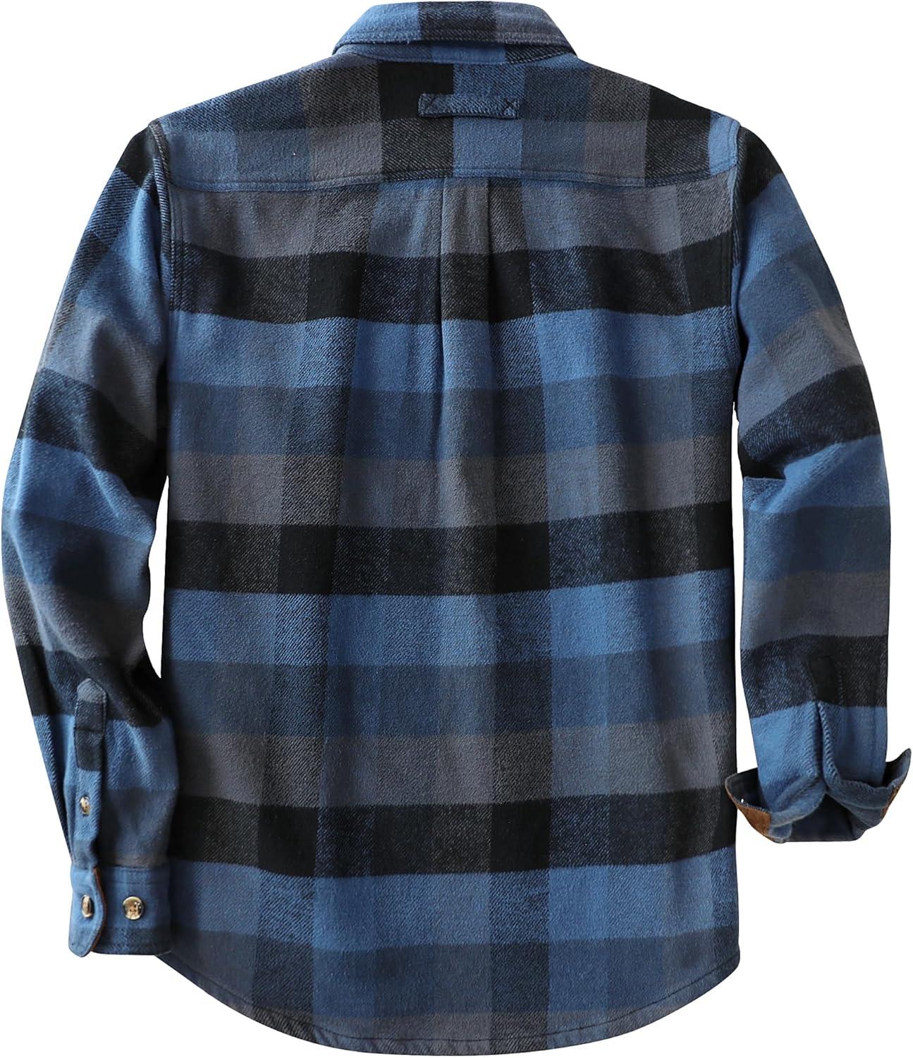 imageDubinik 13oz Ultra Heavyweight Mens Flannel Shirts Long Sleeve Casual Button Down Pocket Soft Warm Cotton ShirtBlue Grey and Black