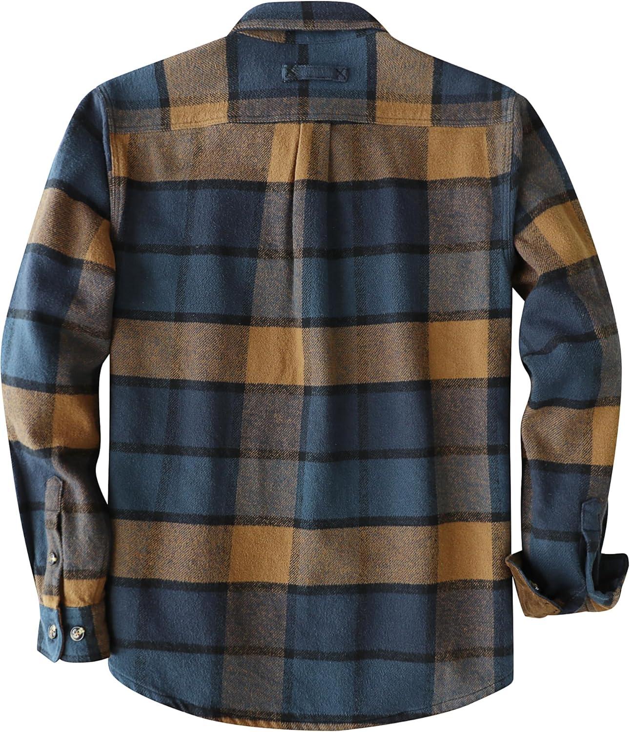 imageDubinik 13oz Ultra Heavyweight Mens Flannel Shirts Long Sleeve Casual Button Down Pocket Soft Warm Cotton ShirtBlue and Brown
