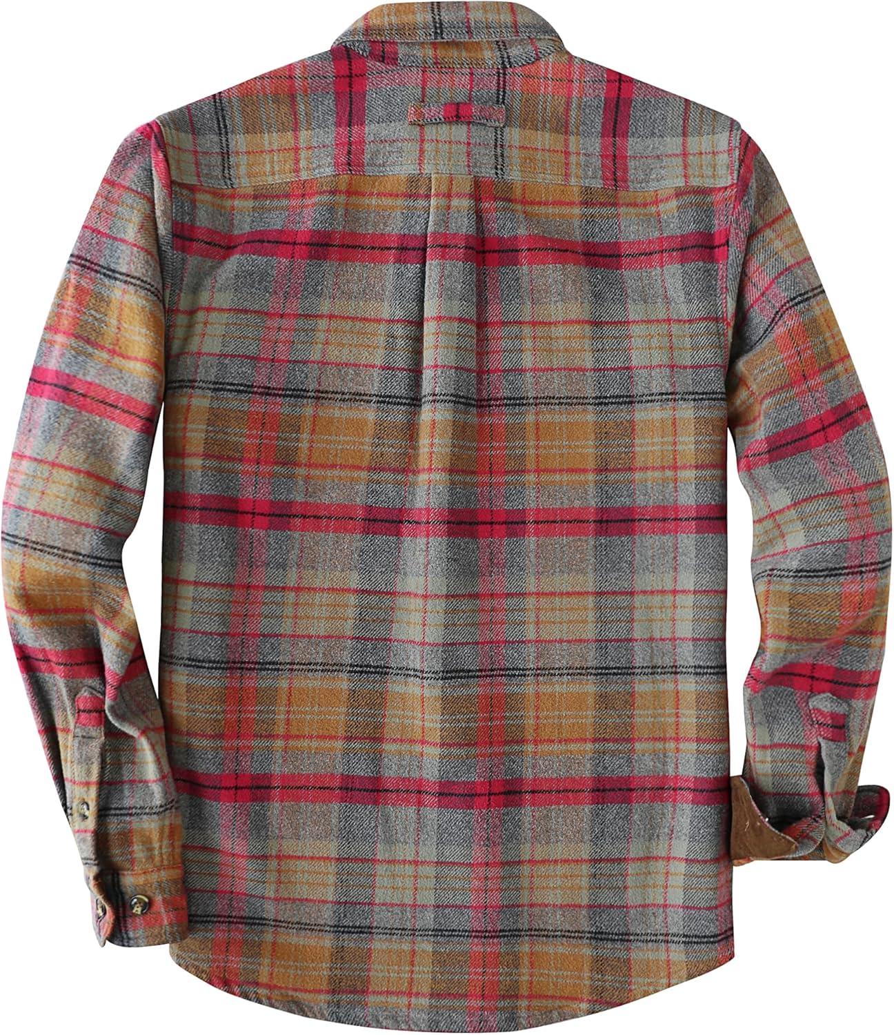 imageDubinik 13oz Ultra Heavyweight Mens Flannel Shirts Long Sleeve Casual Button Down Pocket Soft Warm Cotton ShirtBrown Red and Grey