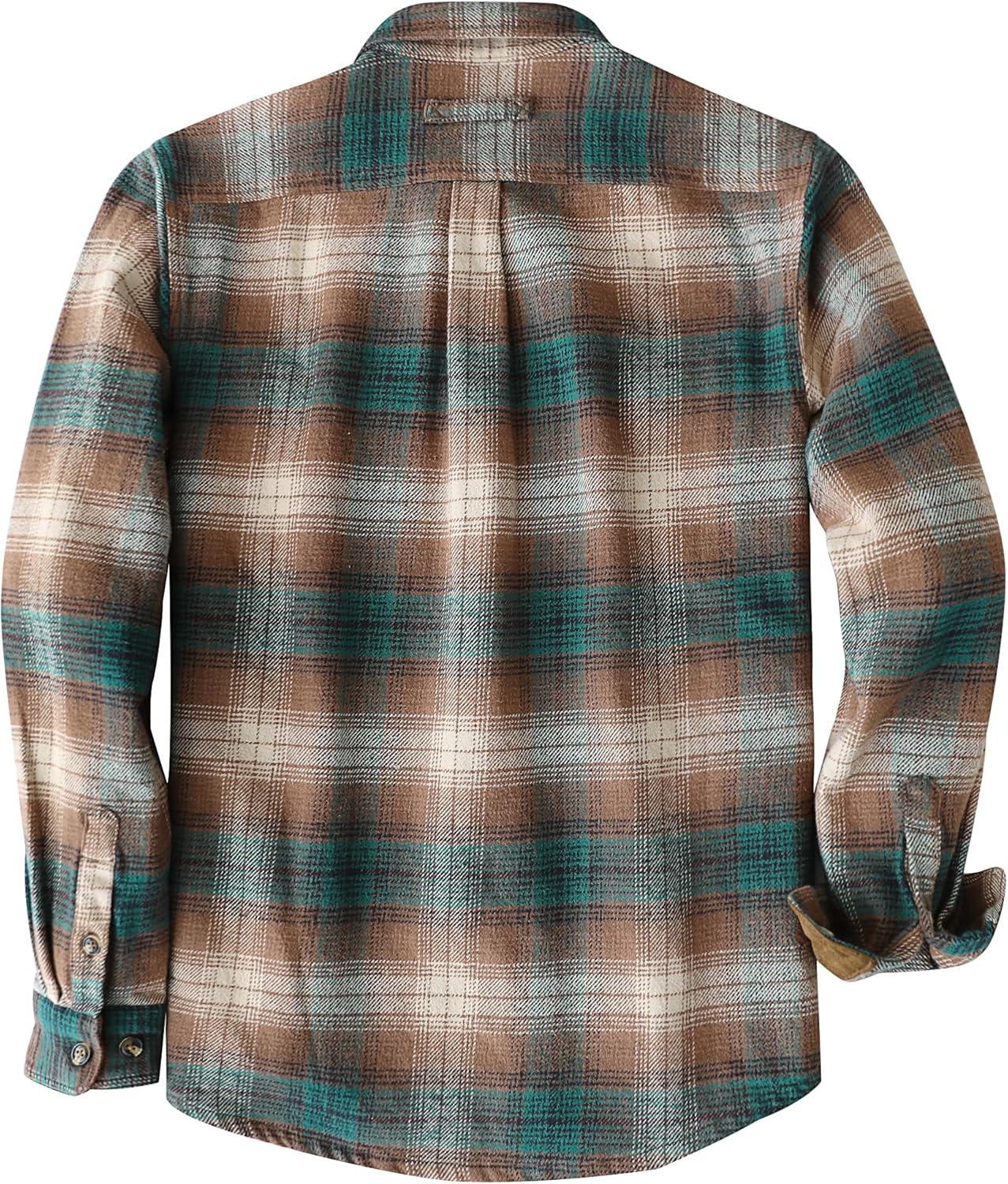imageDubinik 13oz Ultra Heavyweight Mens Flannel Shirts Long Sleeve Casual Button Down Pocket Soft Warm Cotton ShirtBrown and Green