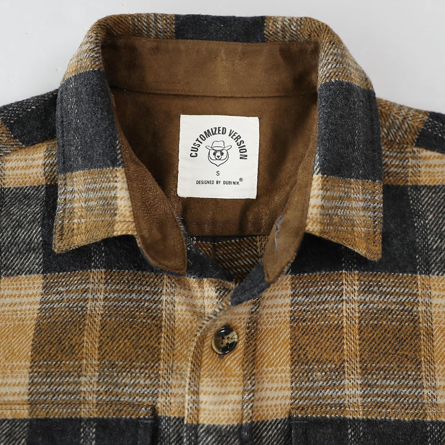 imageDubinik 13oz Ultra Heavyweight Mens Flannel Shirts Long Sleeve Casual Button Down Pocket Soft Warm Cotton ShirtBrown and Grey