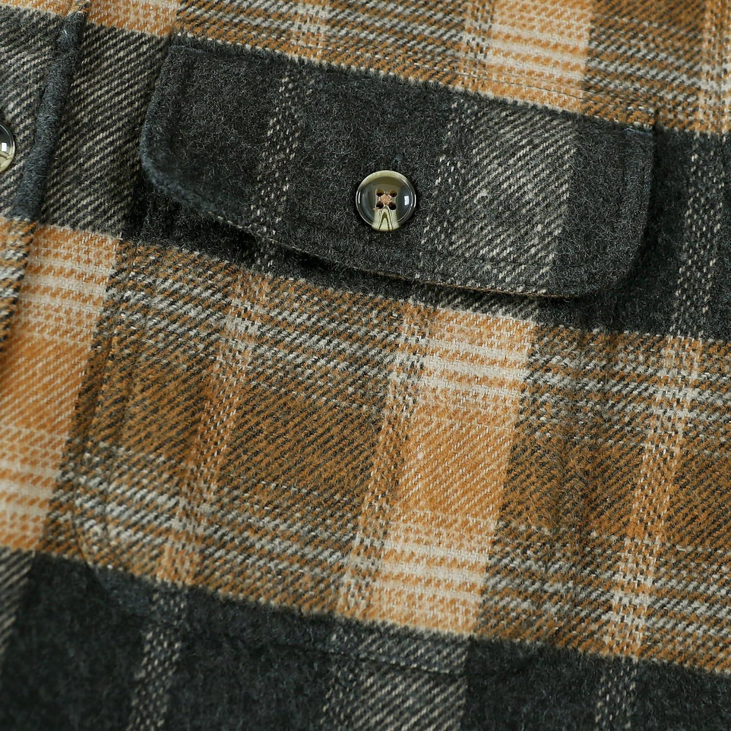 imageDubinik 13oz Ultra Heavyweight Mens Flannel Shirts Long Sleeve Casual Button Down Pocket Soft Warm Cotton ShirtBrown and Grey