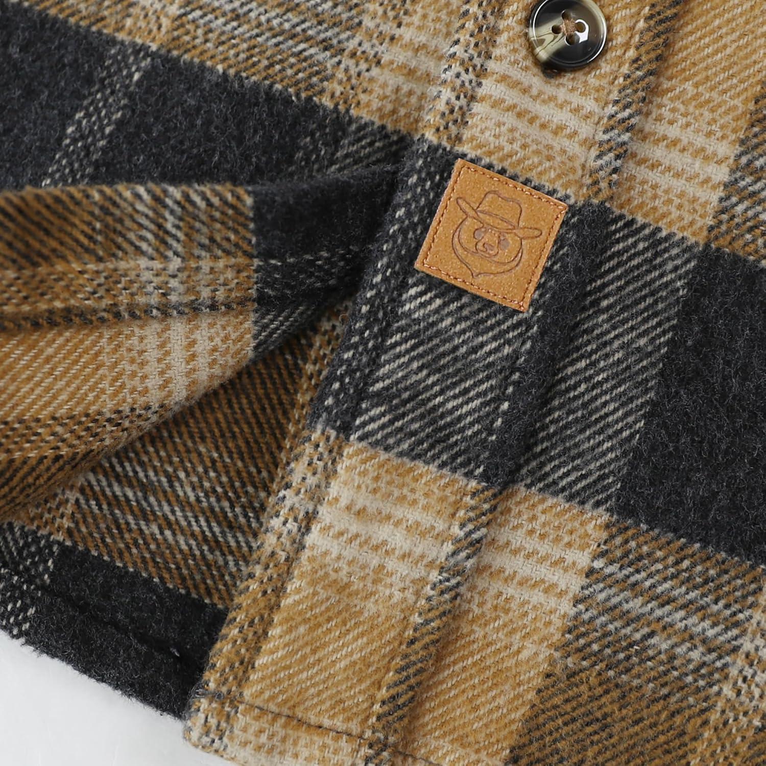 imageDubinik 13oz Ultra Heavyweight Mens Flannel Shirts Long Sleeve Casual Button Down Pocket Soft Warm Cotton ShirtBrown and Grey
