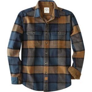 imageDubinik 13oz Ultra Heavyweight Mens Flannel Shirts Long Sleeve Casual Button Down Pocket Soft Warm Cotton ShirtBlue and Brown