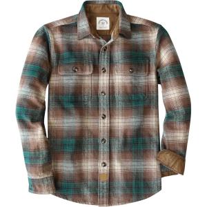 imageDubinik 13oz Ultra Heavyweight Mens Flannel Shirts Long Sleeve Casual Button Down Pocket Soft Warm Cotton ShirtBrown and Green
