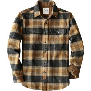 imageDubinik 13oz Ultra Heavyweight Mens Flannel Shirts Long Sleeve Casual Button Down Pocket Soft Warm Cotton ShirtBrown and Grey