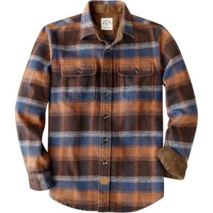 imageDubinik 13oz Ultra Heavyweight Mens Flannel Shirts Long Sleeve Casual Button Down Pocket Soft Warm Cotton ShirtOrange Brown and Blue