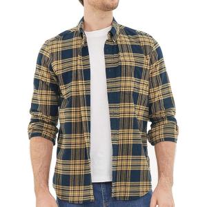 imageDubinik Flannel Shirt for Men Plaid Mens Button Down Long Sleeve Shirts Cotton CasualNavy Yellow