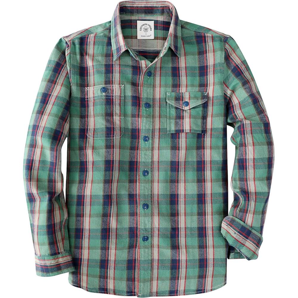 imageDubinik Flannel Shirt for Men 100 Cotton Mens Flannel Shirts Long Sleeve Plaid Soft Casual Button Down Shirt MenBlue Green