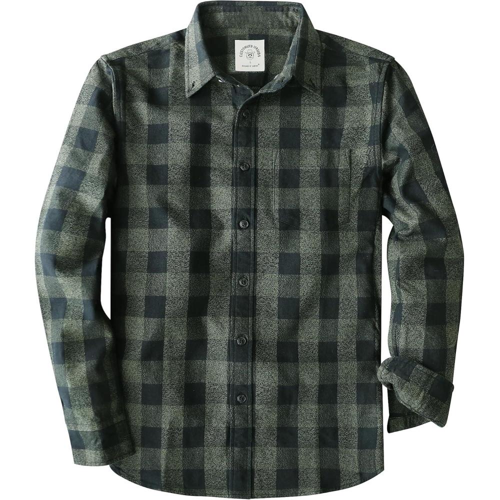 imageDubinik Flannel Shirt for Men 100 Cotton Mens Flannel Shirts Long Sleeve Plaid Soft Casual Button Down Shirt MenGreen Black 9999